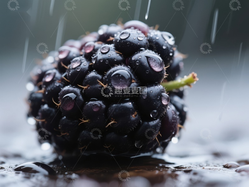 高清大图下载【趣麦麦图】雨中滴水的黑莓