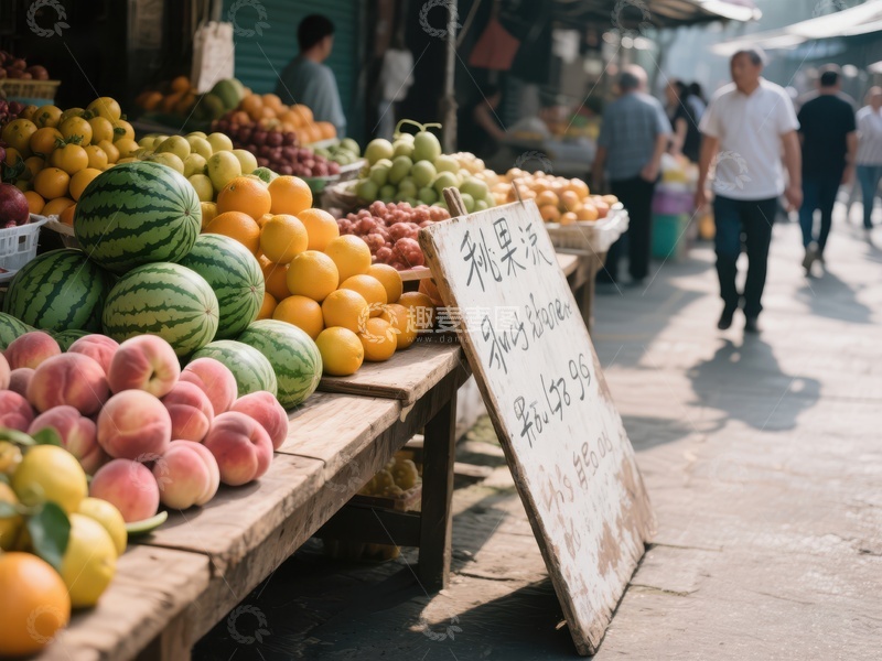 市场摊位展示新鲜水果