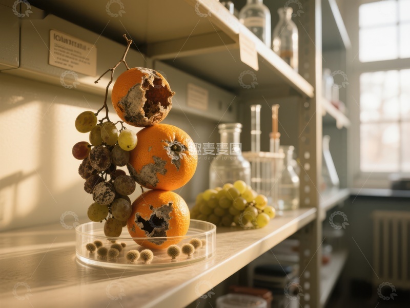 高清大图下载【趣麦麦图】实验室中的水果与玻璃器皿