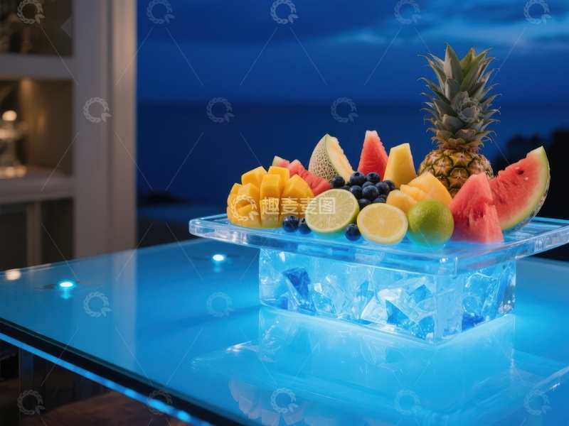 高清大图下载【趣麦麦图】冰雕果盘与夜景