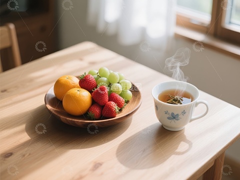 水果与热茶的温馨早餐