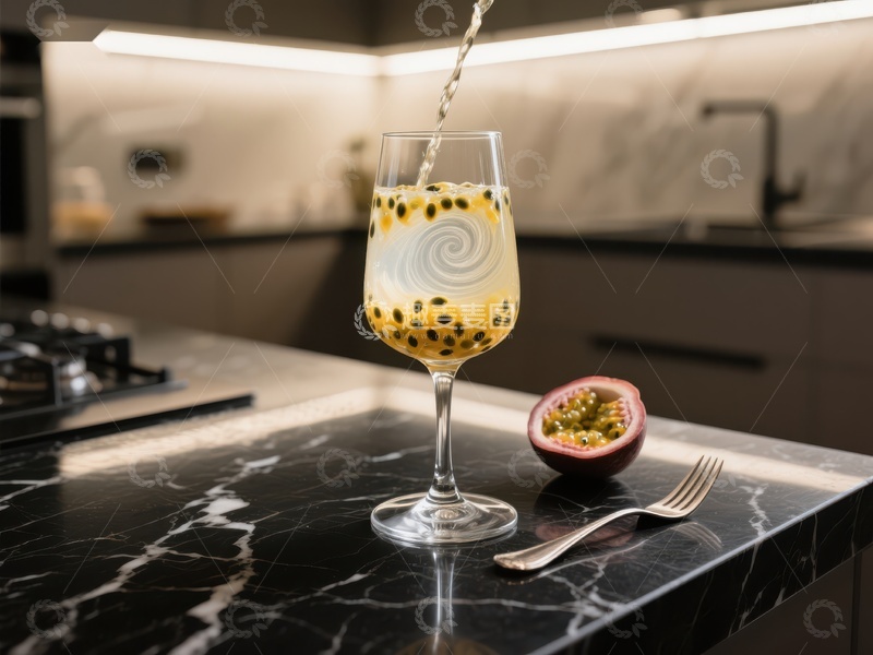 高清大图下载【趣麦麦图】百香果饮品倒入高脚杯