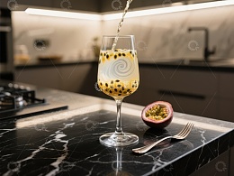 百香果饮品倒入高脚杯