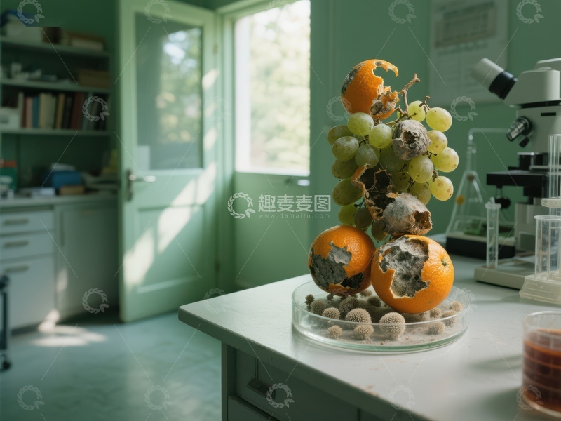 高清大图下载【趣麦麦图】实验室中的腐烂水果艺术装置