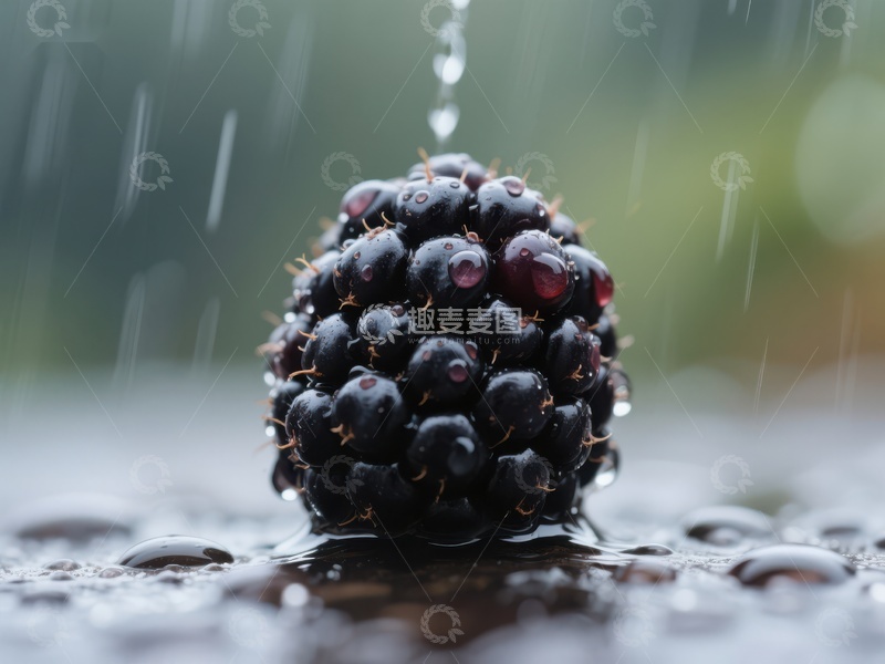 高清大图下载【趣麦麦图】雨水滴落黑莓，清新自然