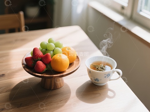 水果与热茶的温馨早晨