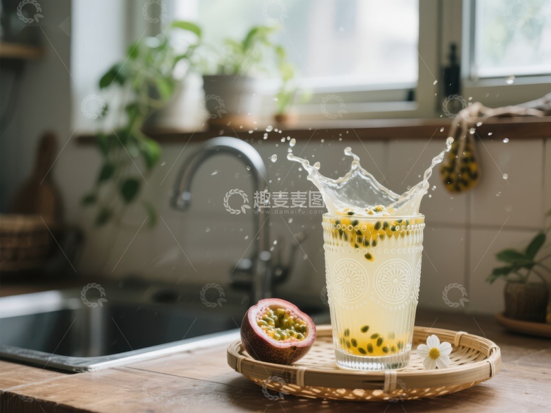 高清大图下载【趣麦麦图】百香果饮品溅起水花