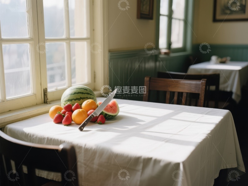 高清大图下载【趣麦麦图】餐桌上的水果与刀具
