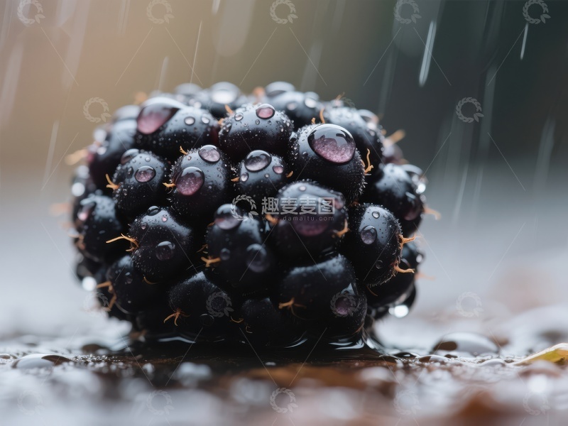 雨中黑莓，水珠晶莹