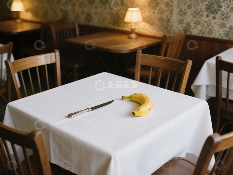 高清大图下载【趣麦麦图】餐桌上的香蕉与刀具