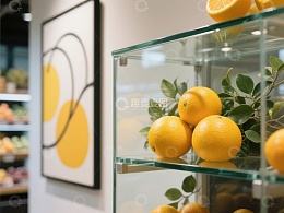 橙子展示柜与抽象画装饰