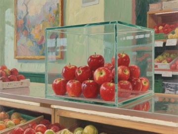 透明箱中的红苹果