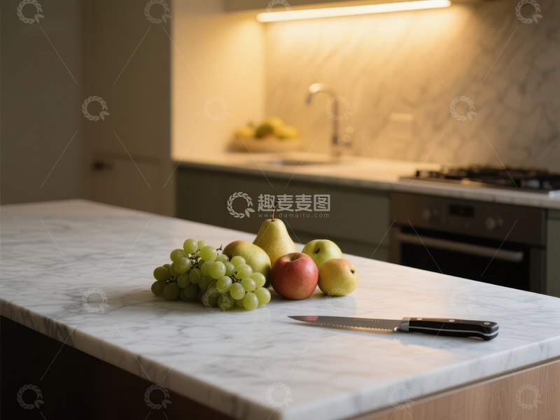 高清大图下载【趣麦麦图】现代厨房大理石台面水果静物