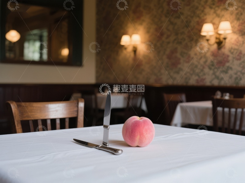 高清大图下载【趣麦麦图】-餐桌上的桃子与刀叉
