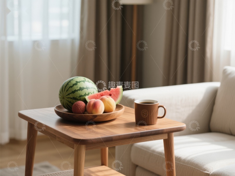 高清大图下载【趣麦麦图】客厅茶几上的水果与咖啡