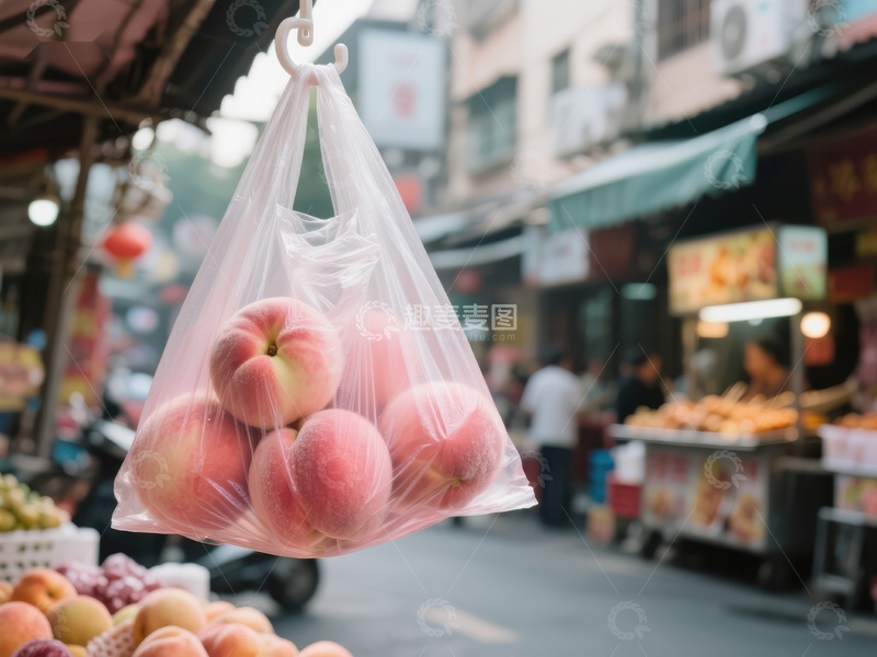 高清大图下载【趣麦麦图】-市场街景中的桃子塑料袋