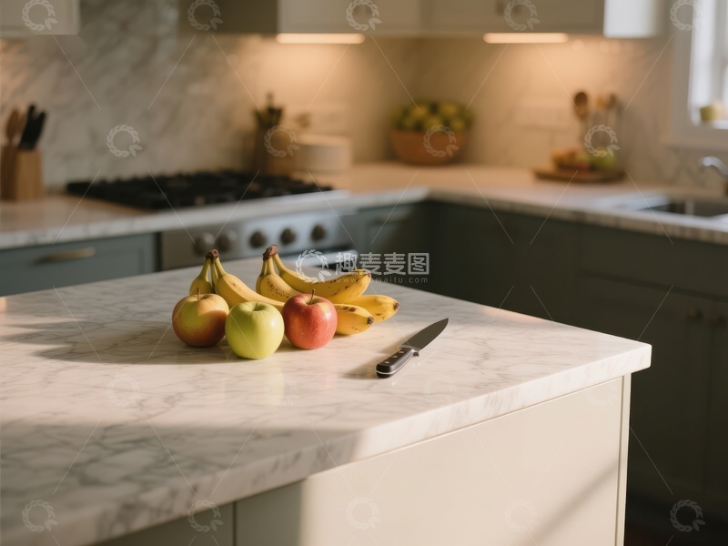高清大图下载【趣麦麦图】现代厨房大理石台面水果摆放