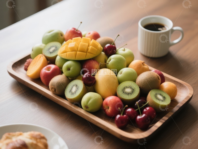 高清大图下载【趣麦麦图】新鲜水果拼盘与咖啡杯