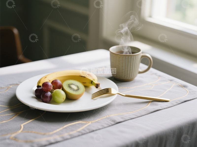高清大图下载【趣麦麦图】早餐水果与热饮