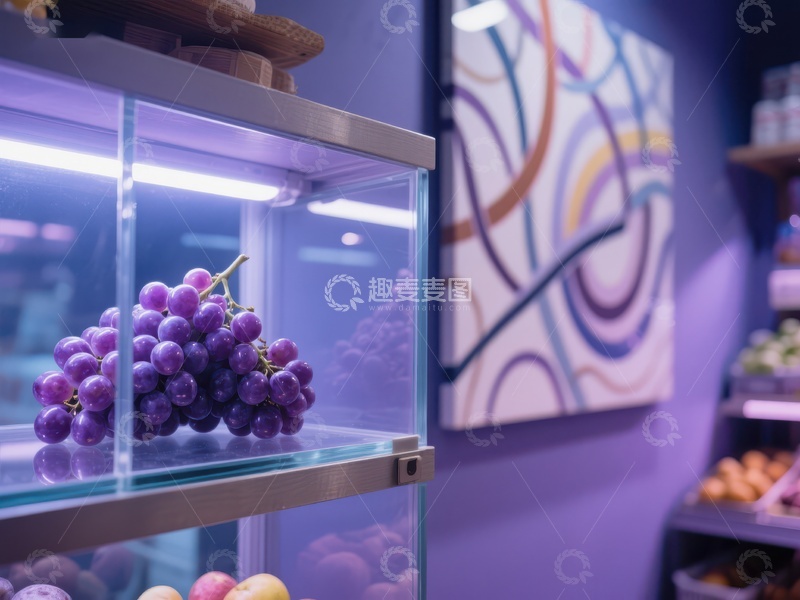 高清大图下载【趣麦麦图】冷藏柜中的紫色葡萄展示