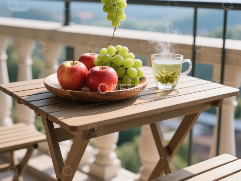 高清大图下载【趣麦麦图】阳台上的水果与热茶