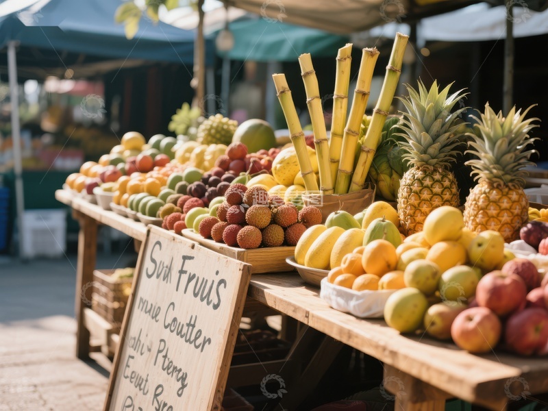 市场摊位展示新鲜水果