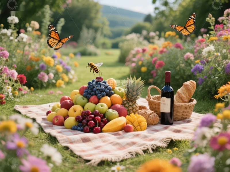 高清大图下载【趣麦麦图】花丛中的野餐时光