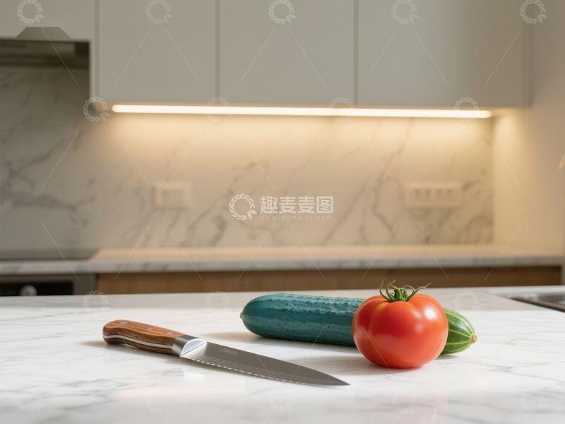 高清大图下载【趣麦麦图】厨房台面的蔬菜与刀具