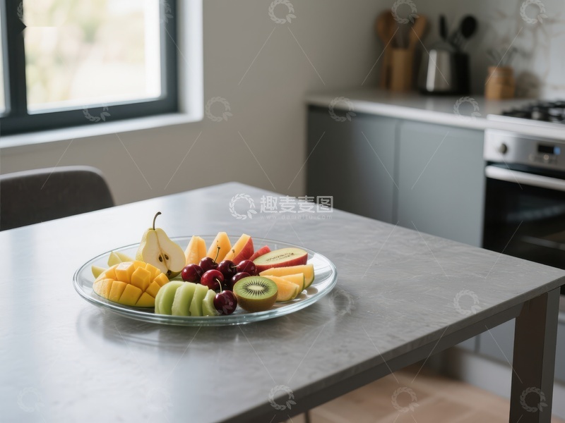 高清大图下载【趣麦麦图】厨房餐桌上的新鲜水果拼盘