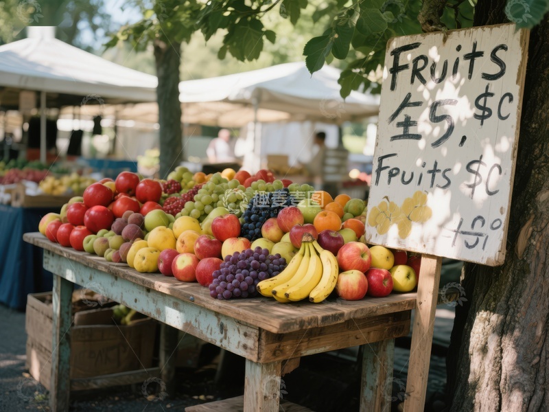 户外市场新鲜水果展示