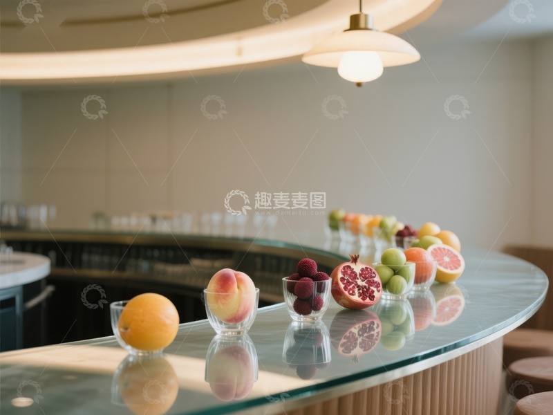 高清大图下载【趣麦麦图】现代吧台上的新鲜水果展示