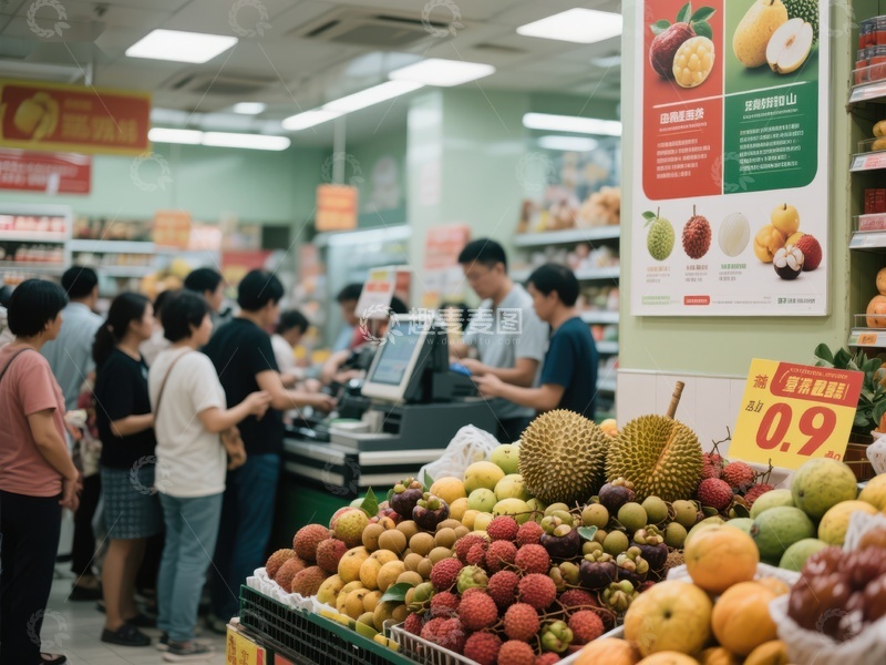 高清大图下载【趣麦麦图】超市水果区顾客选购商品