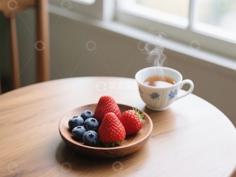 高清大图下载【趣麦麦图】热茶与新鲜浆果的温馨早餐