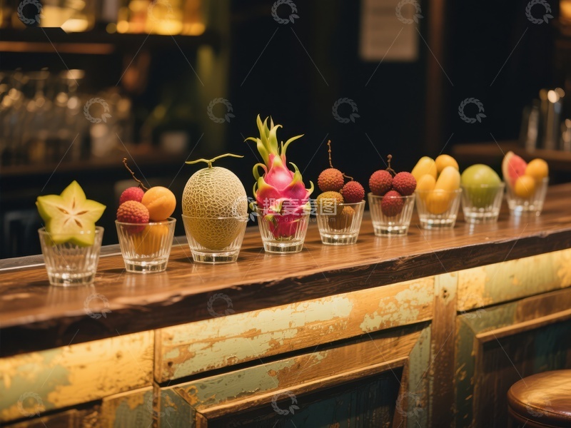 高清大图下载【趣麦麦图】吧台上的热带水果展示