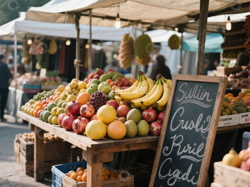 市场摊位展示新鲜水果