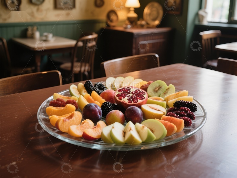 高清大图下载【趣麦麦图】餐厅桌上摆放的多彩水果拼盘