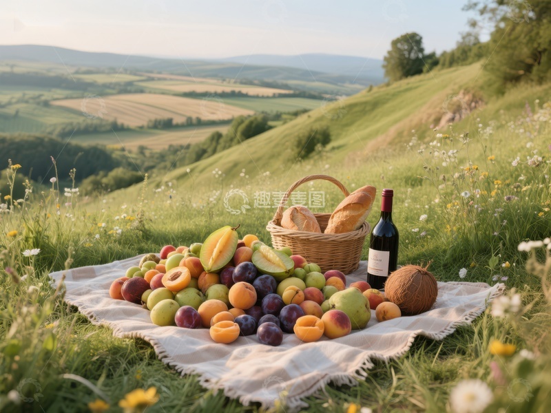 高清大图下载【趣麦麦图】田野上的野餐布置