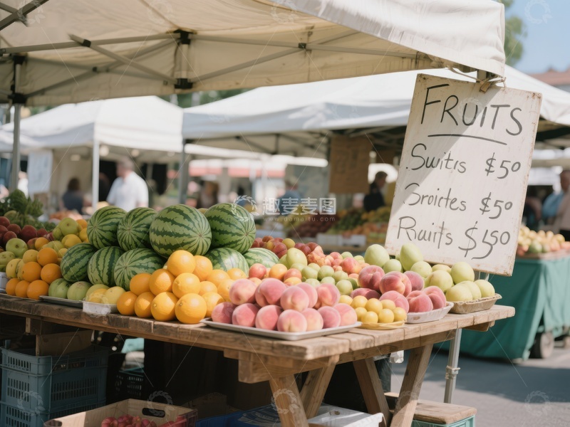 市场摊位展示新鲜水果