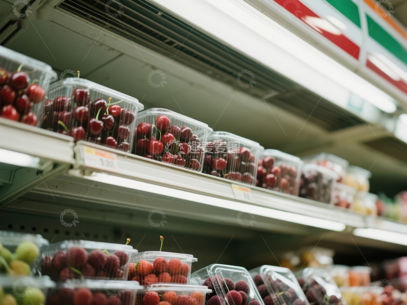 高清大图下载【趣麦麦图】超市货架上的新鲜樱桃