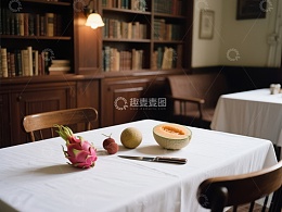 书房餐桌上的水果与书籍