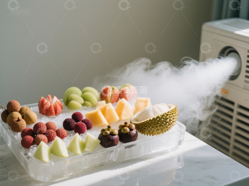 高清大图下载【趣麦麦图】冰镇水果拼盘，烟雾缭绕