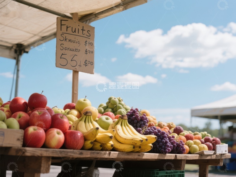 市场摊位展示新鲜水果