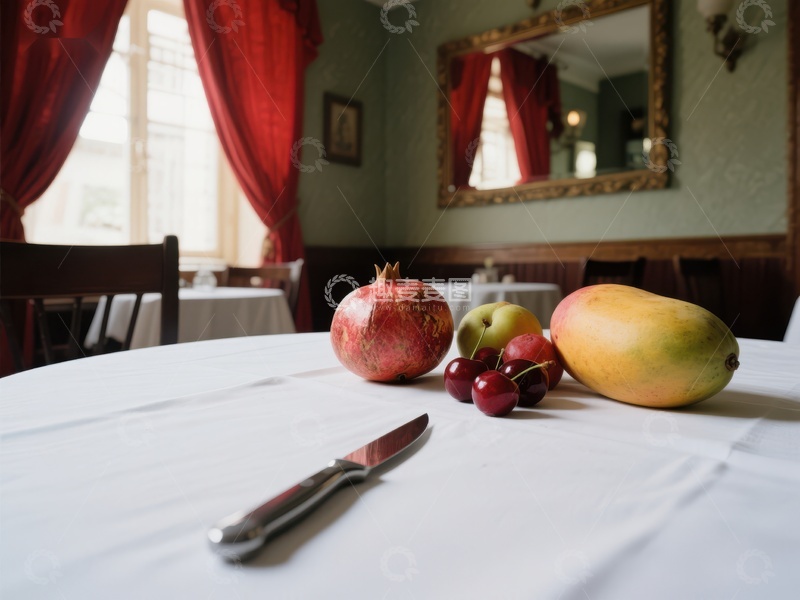 高清大图下载【趣麦麦图】餐桌上的水果与刀具