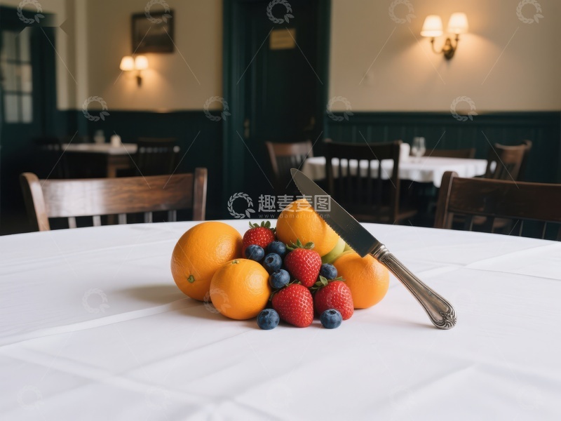 高清大图下载【趣麦麦图】餐桌上的新鲜水果与刀具