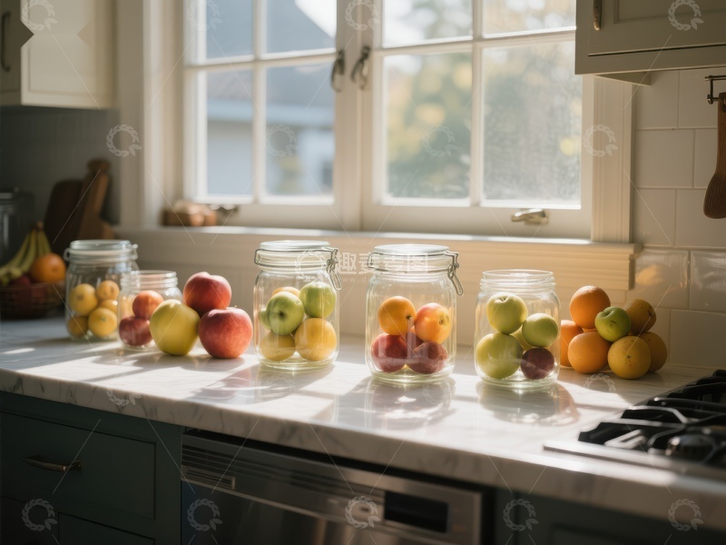 高清大图下载【趣麦麦图】厨房窗边的水果罐子