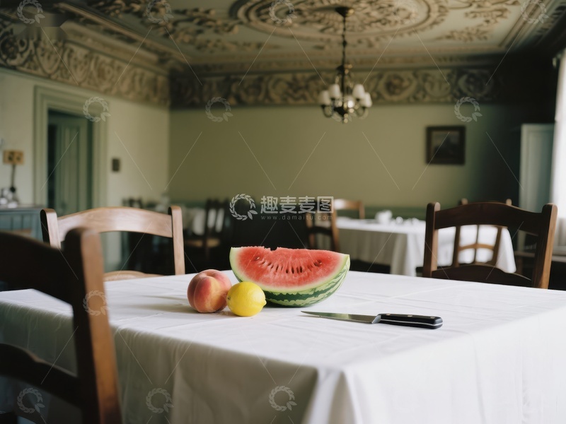 高清大图下载【趣麦麦图】餐桌上的西瓜与水果