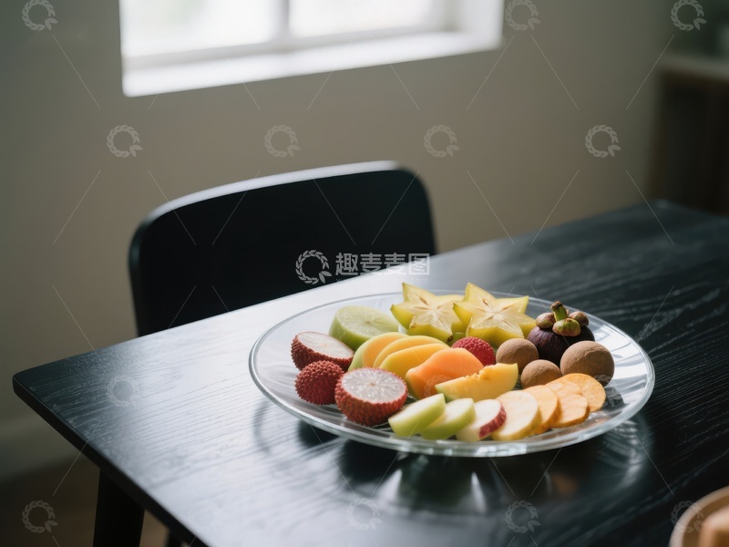 高清大图下载【趣麦麦图】桌上摆放的多彩水果盘