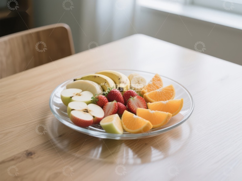 高清大图下载【趣麦麦图】新鲜水果拼盘置于木质餐桌