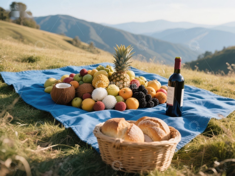 高清大图下载【趣麦麦图】山野果篮美酒，户外野餐时光