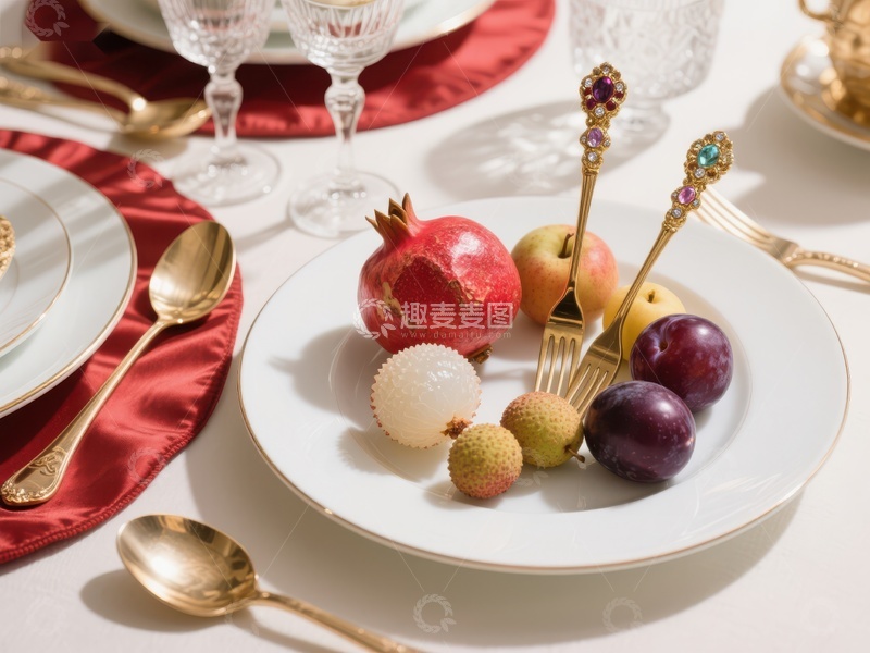 高清大图下载【趣麦麦图】精致餐桌上的水果与餐具
